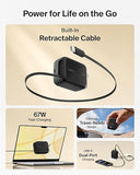 67W GaN USB C Retractable Charger with 3.3FT Cable Travel Fast Charging Block