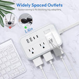 Surge Protector Power Strip 6 Outlets 4 USB Ports 5FT Flat Plug Extension Cord White