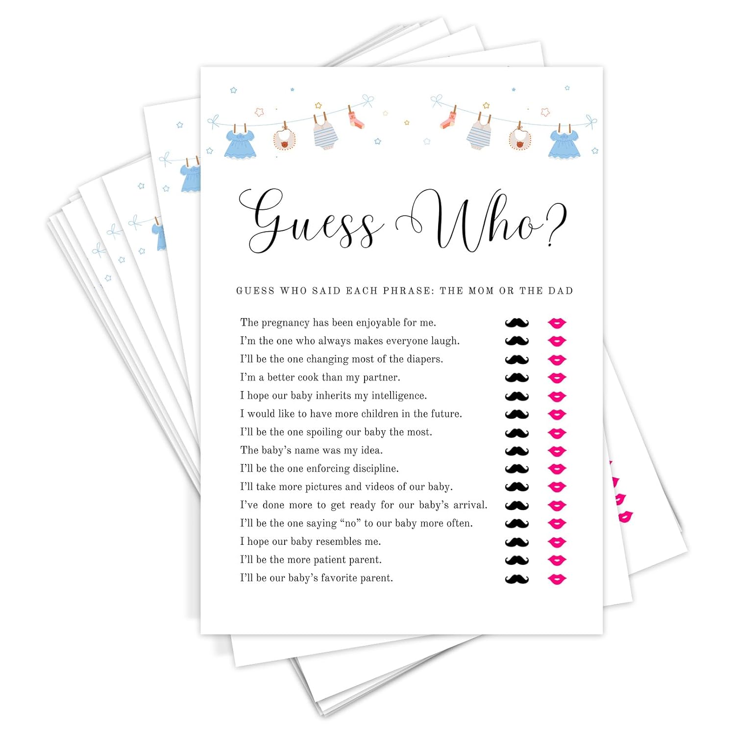 30 Pack Baby Shower Games Guess Who Mommy Or Daddy - Fun Baby Shower Games Activity For Boy Or Girl - Gender Neutral - Minimalist Theme