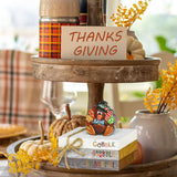 Smile Thanksgiving Wooden Decor Indoor, Turkey Decor Gobble Thankful Faux Books Bundle, Thanksgiving Table Tiered Tray Kitchen Decorations