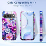 Pixel 9/9 Pro Case, Heavy Duty, Shockproof, 3-in-1 Hybrid, Slim, Floral Design