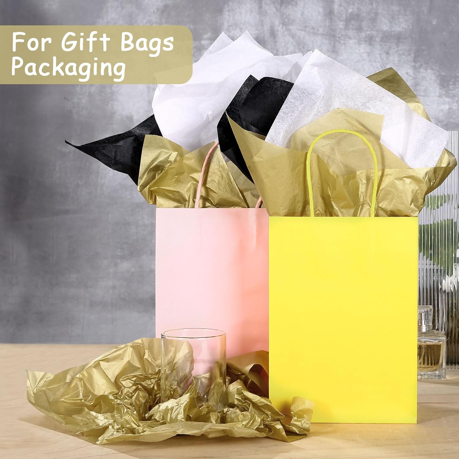 Gold Tissue Paper For Gift Bags, 14" X 20" Wrapping Paper Bulk Tissue Paper For Crafts, Packaging, Gift Wrap, Floral, Holidays - 60 Sheets