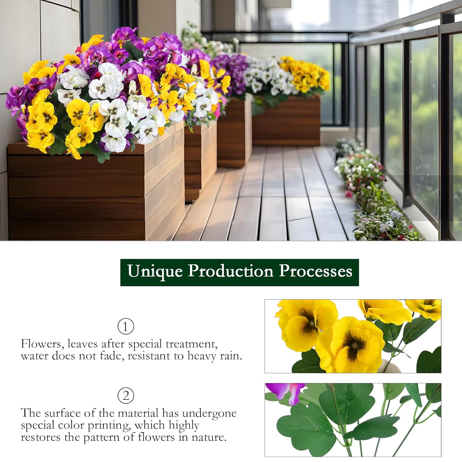 24 Pcs Artificial Outdoor Flowers, Faux Silk Pansy Plants For Outside Uv Resistant Spring Pansies Flower For Home Planter Porch Patio Yard Decor (24, Yellow, White, Purple)