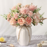 Peonies Artificial Flowers In Vase, Fake Hydrangea Silk Peony Flower Bouquet With Vase Faux Flowers Arrangement Decor Home Table Dining Room (Pink)