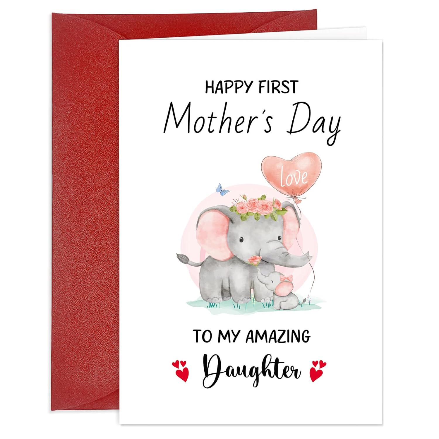 First Mother'S Day Card For Daughter From Mom Dad Cute Elephant 1St Mothers Day Gifts For Daughters Stepdaughter Happy First Mothers Day To My Amazing Daughter Greeting Card With Envelope