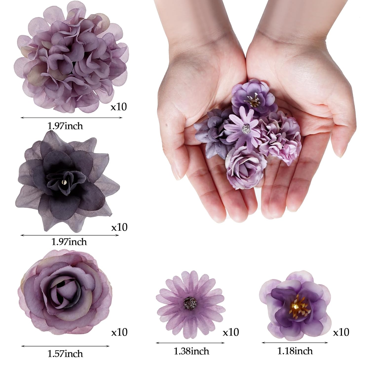 50Pcs Faux Artificial Flower Heads Small Flower Heads For Birthday Wedding Baby Shower Cake Decoration Diy Craft(Purple)