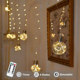 200 LED Wishing Ball Curtain Lights Warm White Window String Lights with Remote USB Battery Powered Twinkle Globe Fairy Lights for Bedroom Wedding Christmas Decor