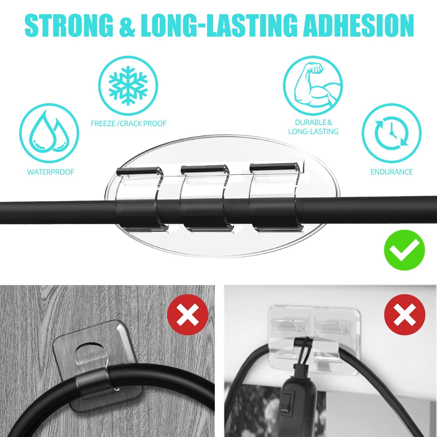 Hooks For Outdoor String Lights Clips: 30Pcs Heavy Duty Light Hooks With Waterproof Adhesive Strips, Adhesive Hooks, Outdoors Sticky Clips, Outside Clear Cord Holders For Hanging Christmas Lighting