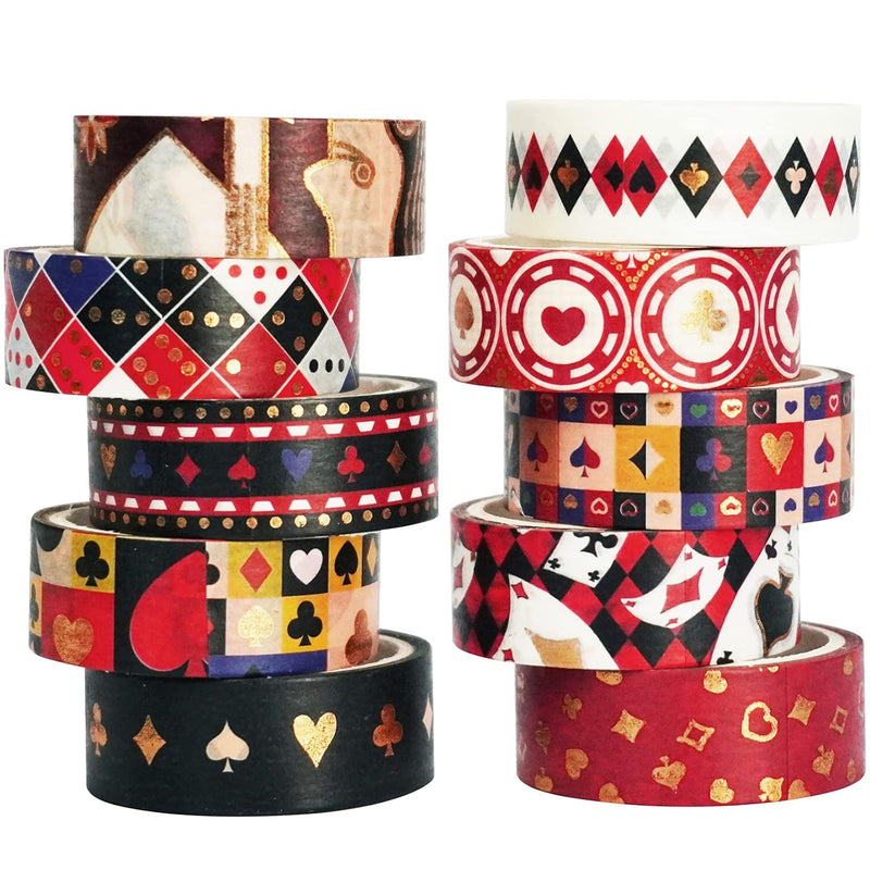 Poker Washi Tape Set 10 Rolls Playing Cards Patterns Gold Decorative Tapes For