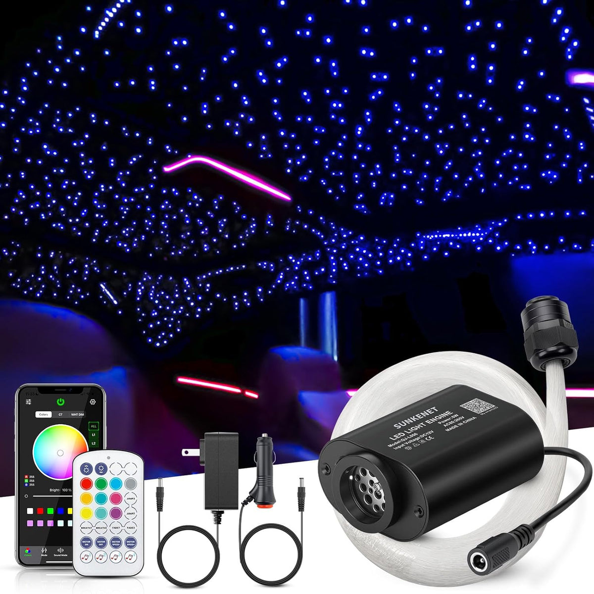 6W Mini Size Twinkle 575Pcs Of (0.03+0.04+0.06In)*13.1Ft Starlight Headliner Kit, Star Lights For Car With Bluetooth App/Remote Control/Music Effect, Rgbw Fiber Optic Lights For Home Ceiling
