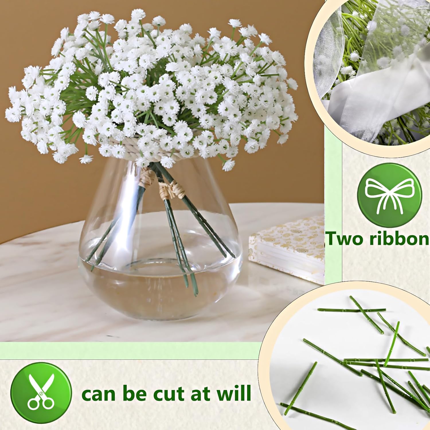 10Pcs Baby Breath Artificial Flowers Bulk,White Artificial Flowers Real Touch Artificial Baby Breath Gypsophila Flowers For Home Party Wedding Garden Decor