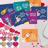 30 Pack Space Valentines Day Cards For Kids Classroom - Outer Space Galaxy Planet Greeting Cards With Envelopes & Stickers- Classroom Valentine Exchange Gifts For Boys Girls Kindergarten Preschool