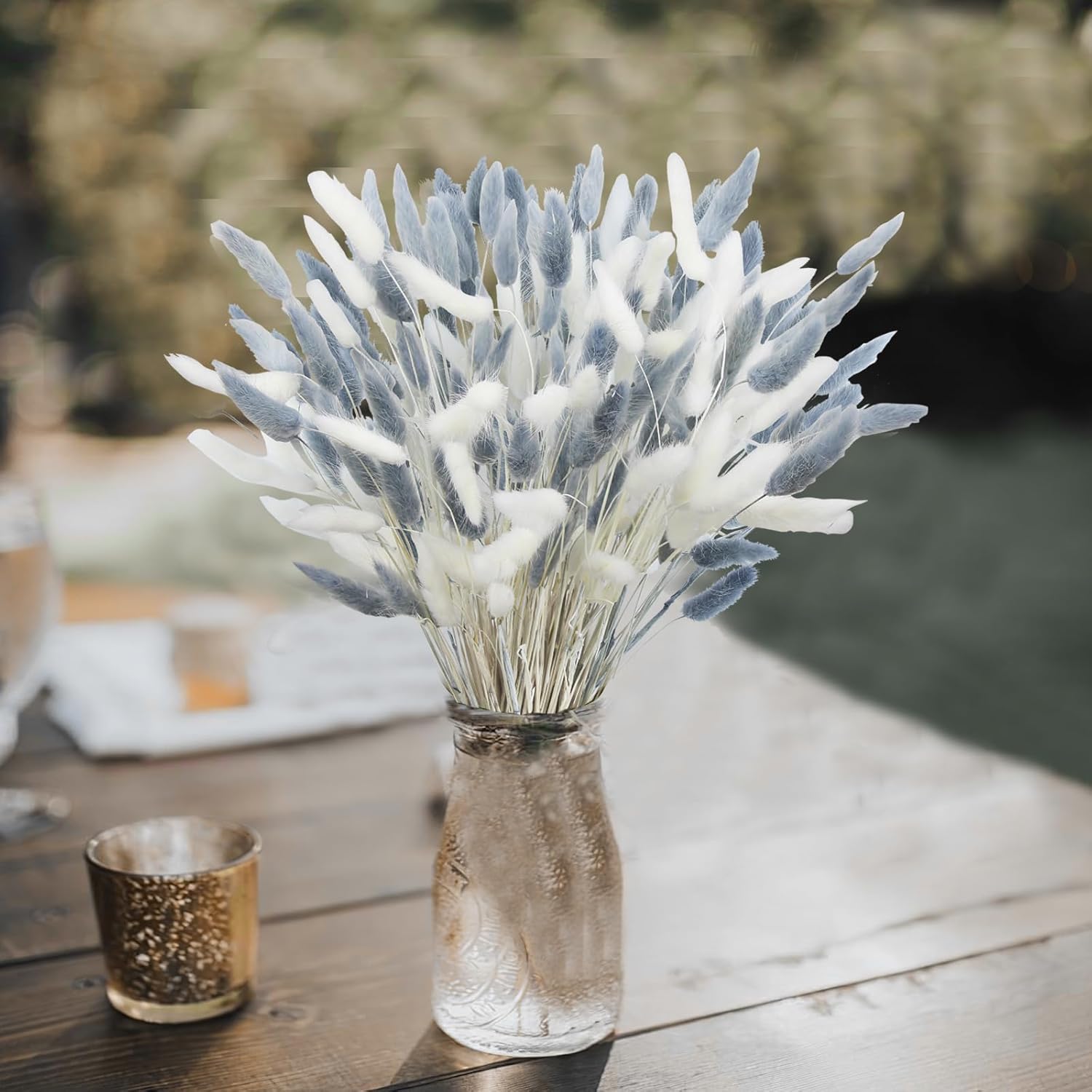 120Pcs Dried Bunny Tails Flower Lagurus Ovatus Natural Dried Flowers Rabbit Tail Grass Gray And White Dried Pampas Grass Dried Floral Arrangement For Boho Decor Wedding Home Diy Farmhouse Table