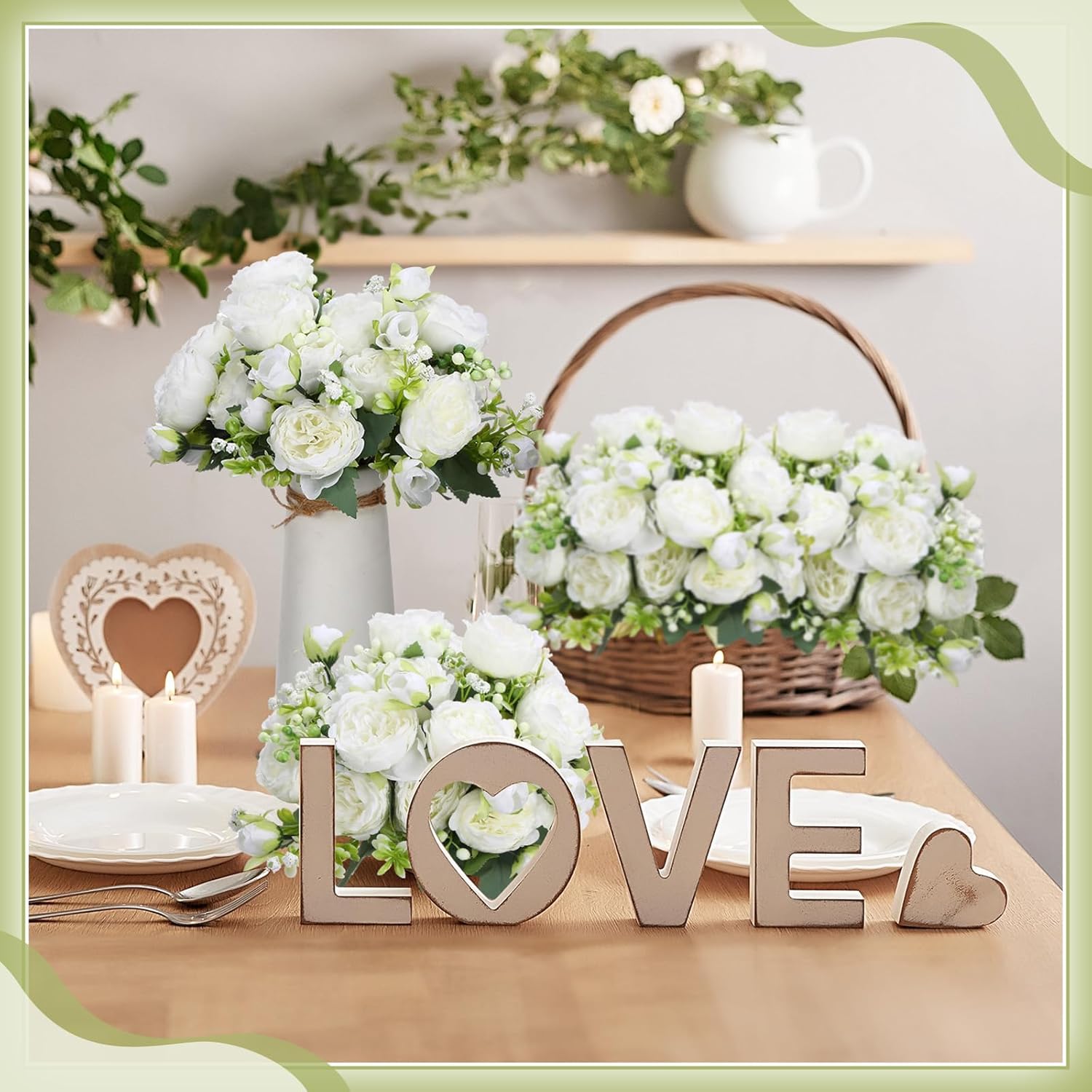 8 Bundles Artificial Peonies Realistic Flowers With Stems Bouquet Peonies For Table Centerpieces Wedding Decoration Bridal Floral Arrangement (White)