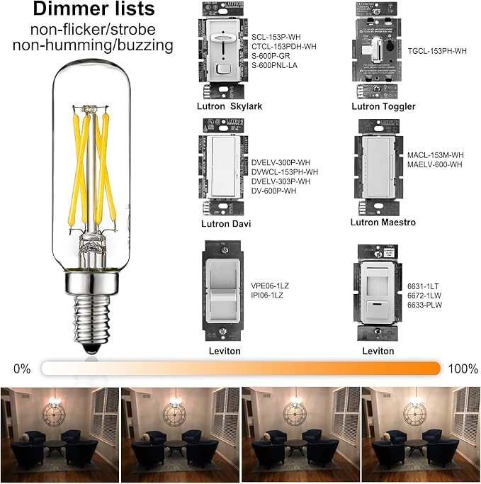 T6 Candelabra LED Light Bulb 40W Equivalent Daylight 5000K Dimmable Clear