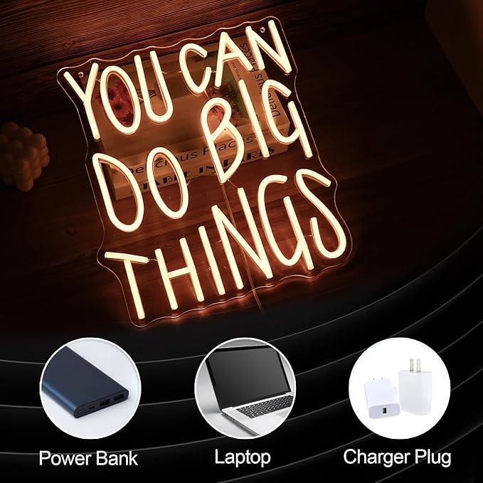 You Can Do Big Things Neon Sign Warm White LED Wall Light USB Dimmable Motivational Decor for Classroom Bedroom