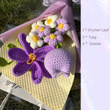 Crochet Flower Bouquet, Completed Knitted Artificial Flowers, Handmade Tulip Bouquet Ideal For Home Decor And Celebrations (Purple Tulip)
