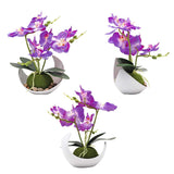 Artificial Orchid Flower, Purple Faux Phalaenopsis Flower Arrangement With Vase, Potted Plant Bonsai For Wedding Party Office Table Centerpiece Bathroom Home Decoration