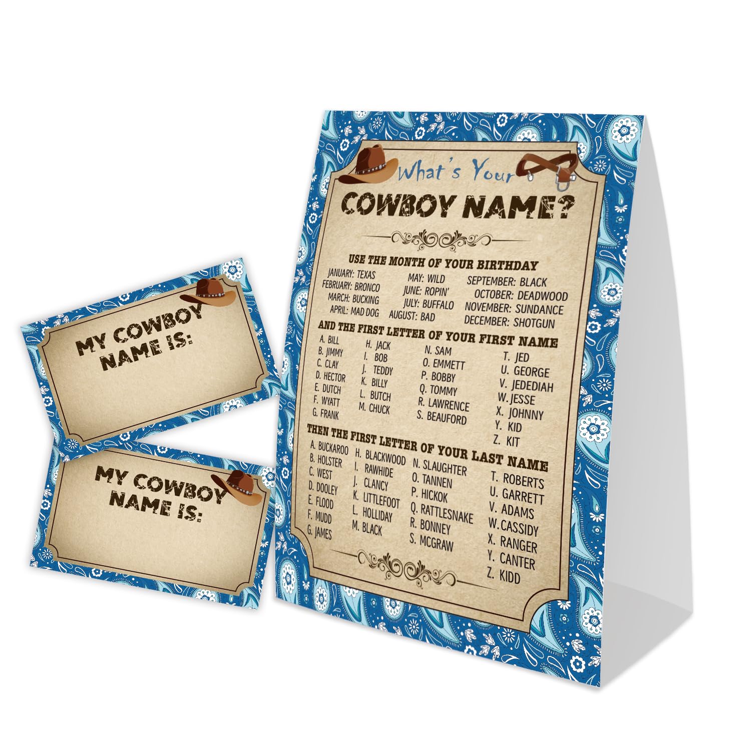 What'S Your Cowboy Name For Baby Shower Game, Birthday Party Decoration, Pack 1 Sign And 30 Name Stickers, Baby Shower Games, Gender Neutral Party Supplies(Mzg05)