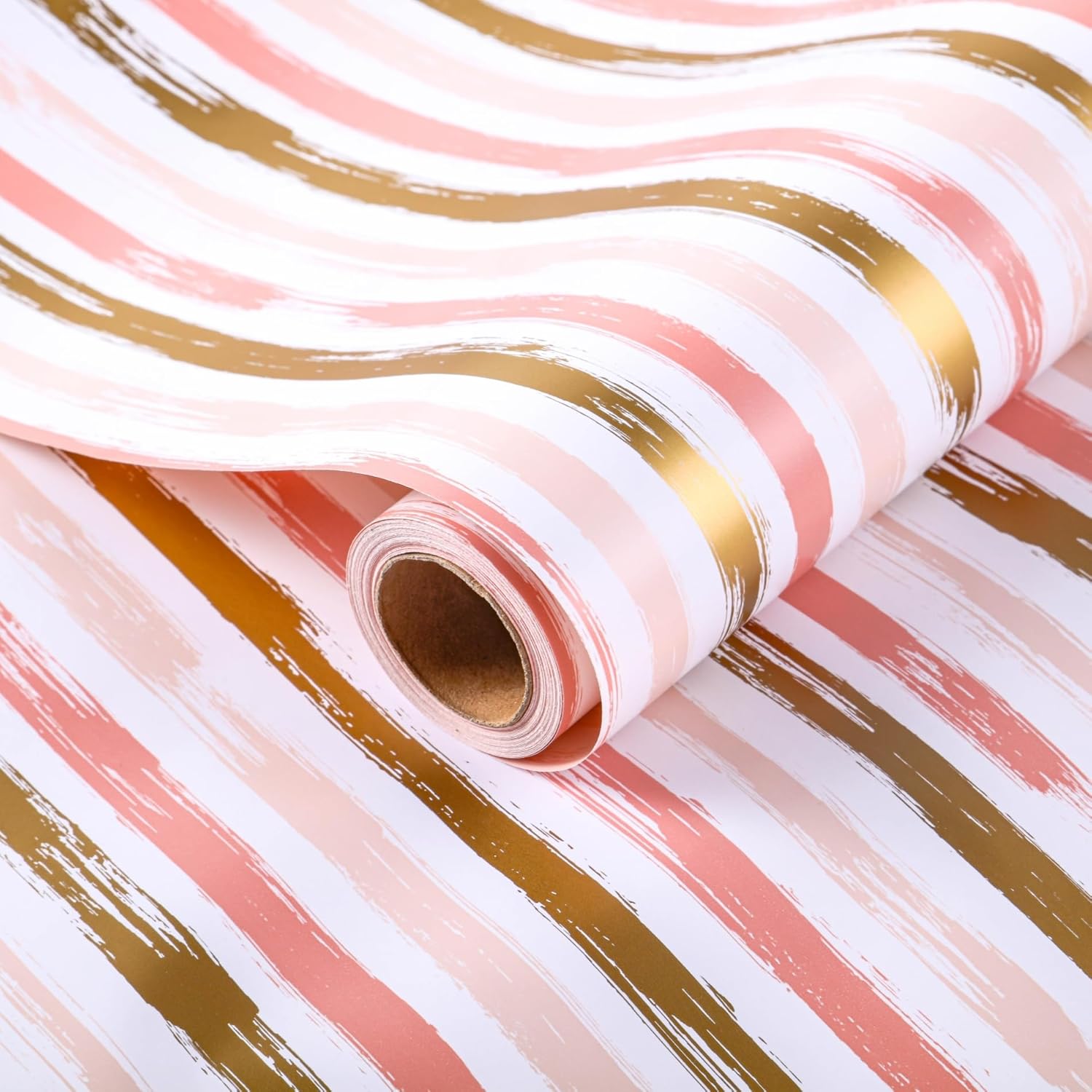 Birthday Gift Wrapping Paper Roll - Pink Golden White Design - 17 Inch X 32.8 Feet - Gift Wrap For Baby Shower, Wedding, Bridal, Birthday Party, Valentines Day
