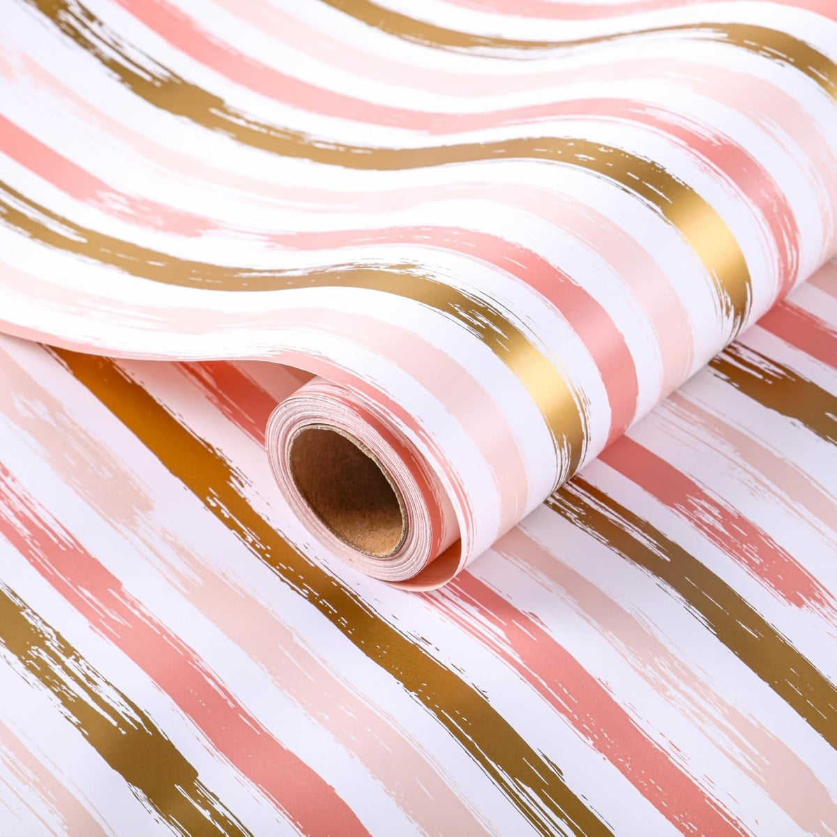 Birthday Gift Wrapping Paper Roll - Pink Golden White Design - 17 Inch X 32.8 Feet - Gift Wrap For Baby Shower, Wedding, Bridal, Birthday Party, Valentines Day