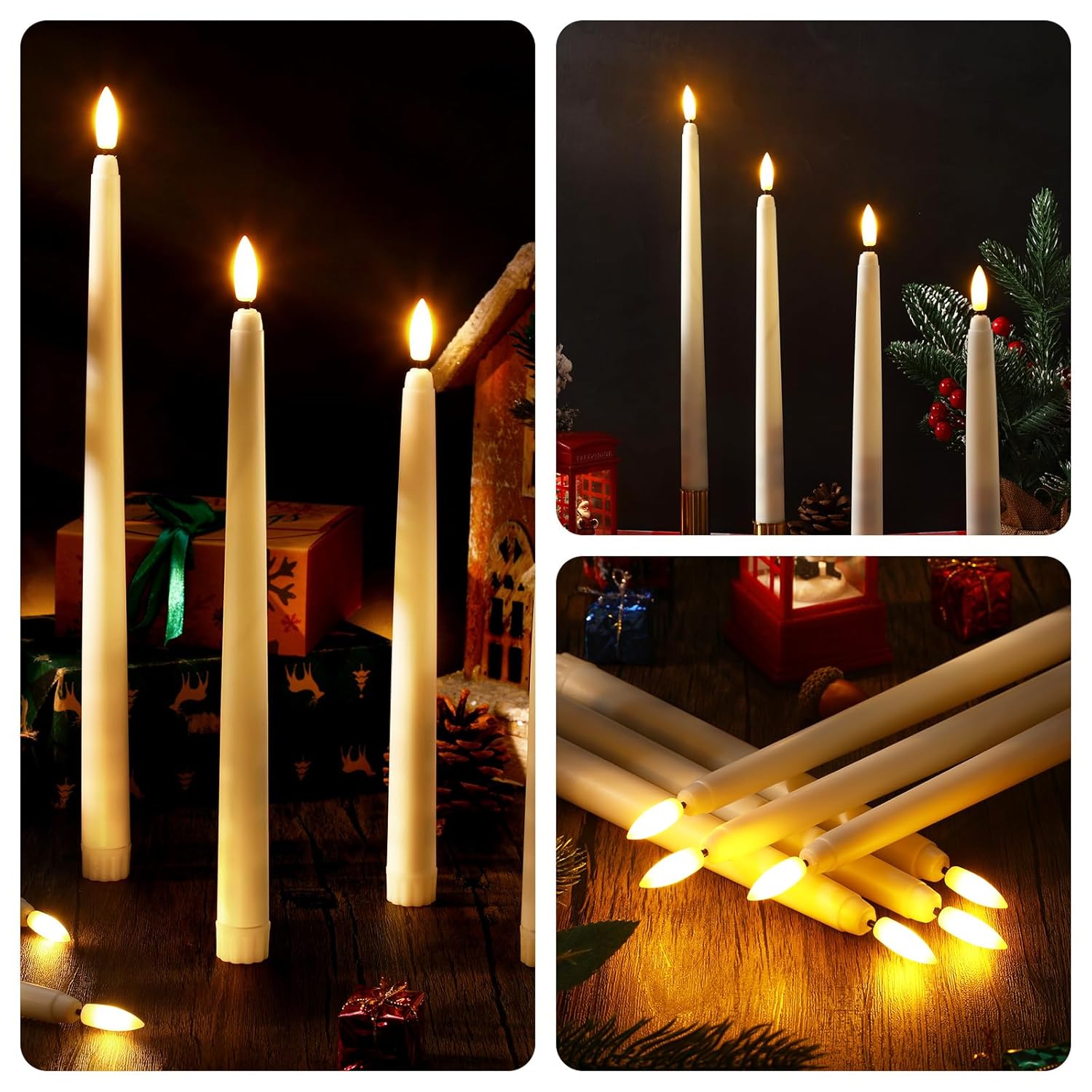 40 Pcs Flameless Taper Candles Led Flickering Taper Bulk Battery Operated Flameless Candle For Halloween Christmas Birthday Wedding Decoration, 8.5/9.7/10.8/12.8 Inch (Ivory)