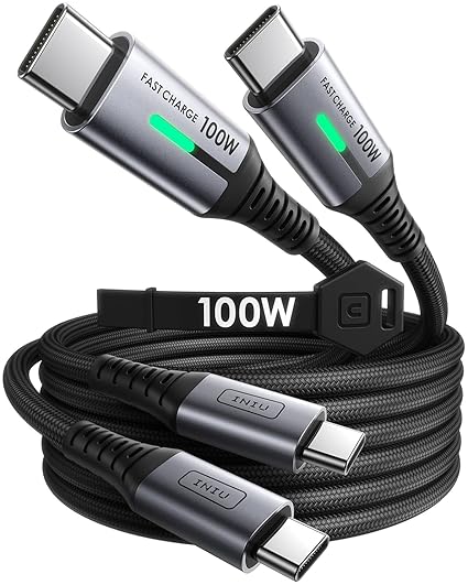 2 Pack USB C to USB C Cable 6.6FT 100W Braided Fast Charging Cord for iPhone 16 15 Samsung Galaxy MacBook iPad