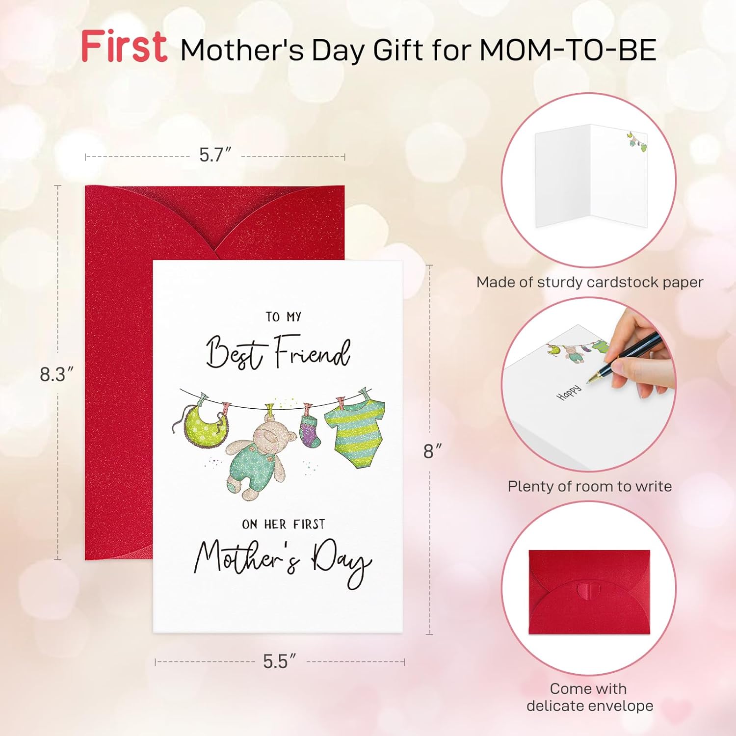 Funny Best Friend First Mother’S Day Card - Cute Happy 1St For Friends Bestie Sister Mom To Be Card Gift With Envelope