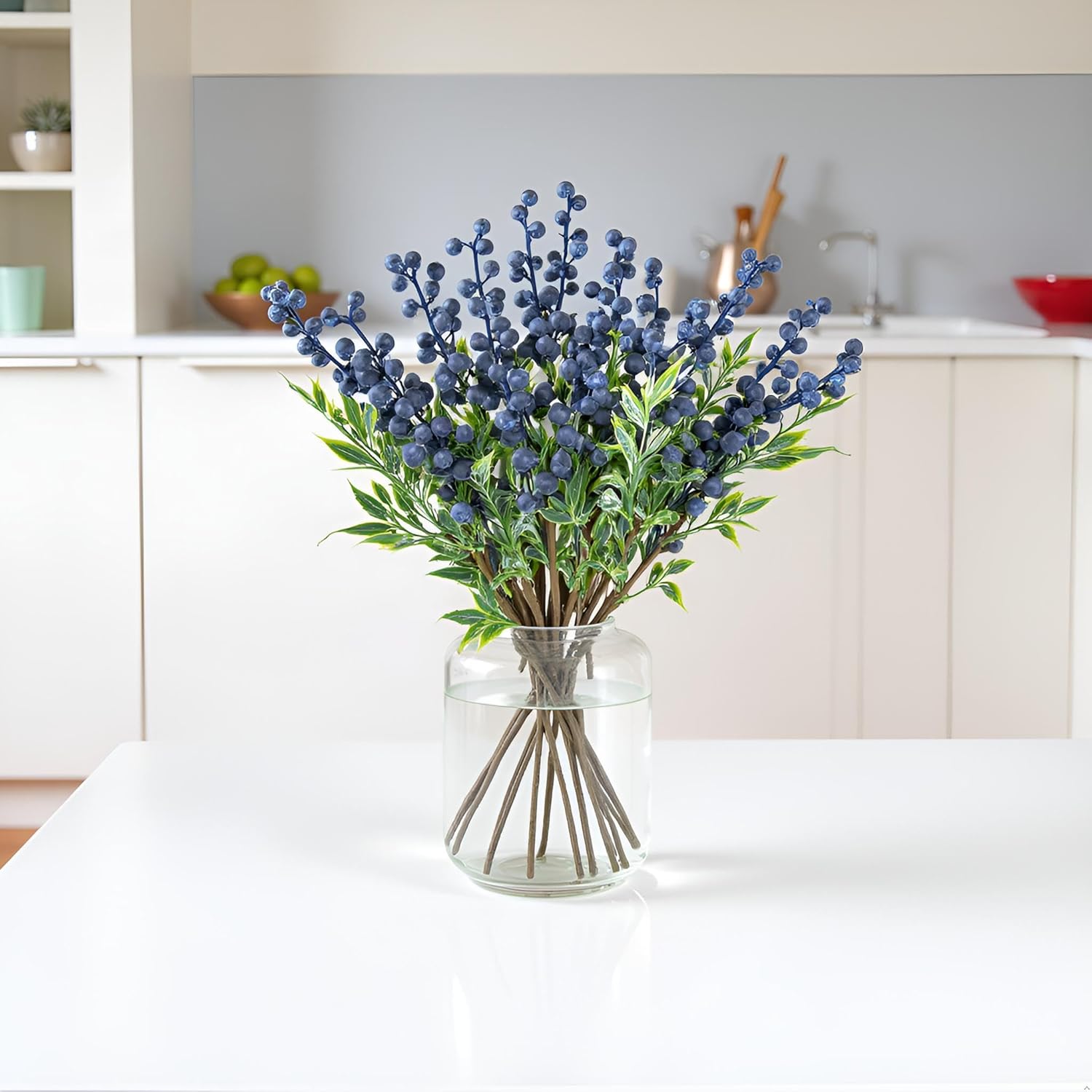6 Pcs Artificial Blueberry Stems Blueberry Decor Christmas Berries Faux Blueberries Fake Fruit For Home Kitchen Party Decoration Vases And Diy Floral Arrangements(Blue)