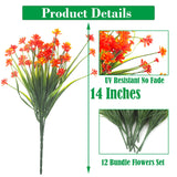 Artificial Fake Flowers, 12 Bundles Outdoor Uv Resistant Greenery Shrubs Plants Indoor Outside Hanging Planter Home Garden Décor (Orange)