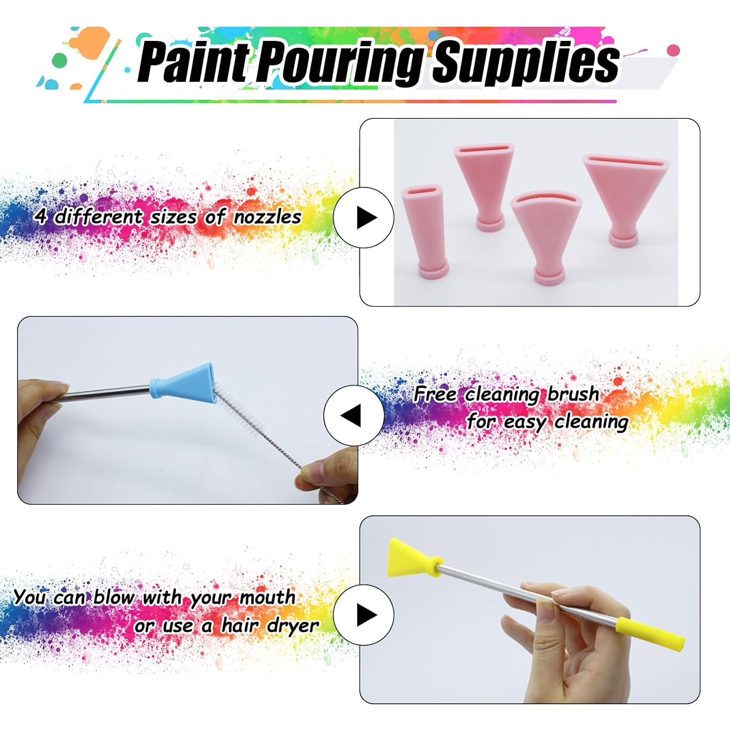 4Pcs Stainless Steel Straw Blow Nozzles Set For Acrylic Paint Pouring Supplies, Painting Nozzle Tool With 4 Size Nozzles, Pour Painting Supplies For Fluid Art Bloom And Dutch Pouring (Pink)