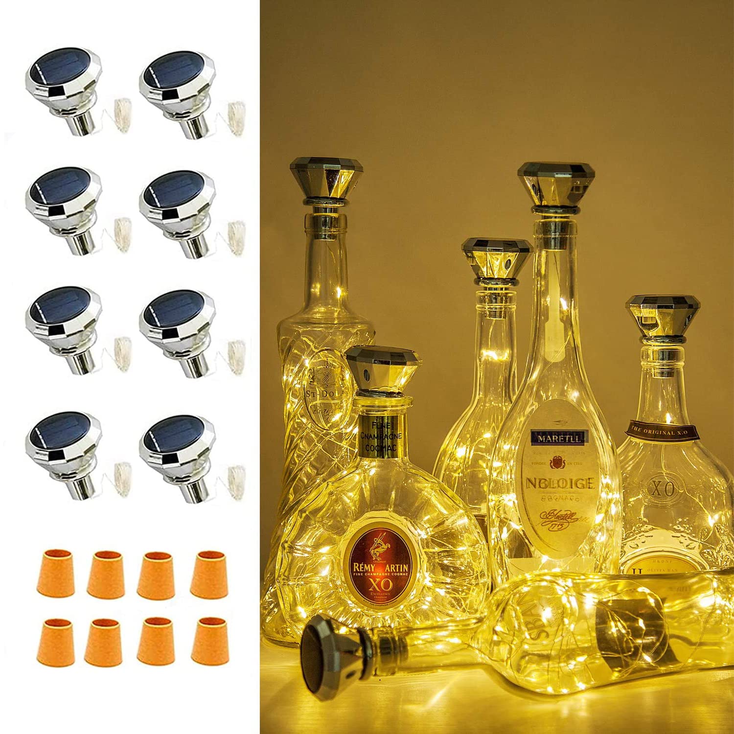 Solar Wine Bottle Lights With Cork 8 Pack 20 Leds Fairy Lights String Silver Wire Light,For Party,Christmas,Mother'S Day