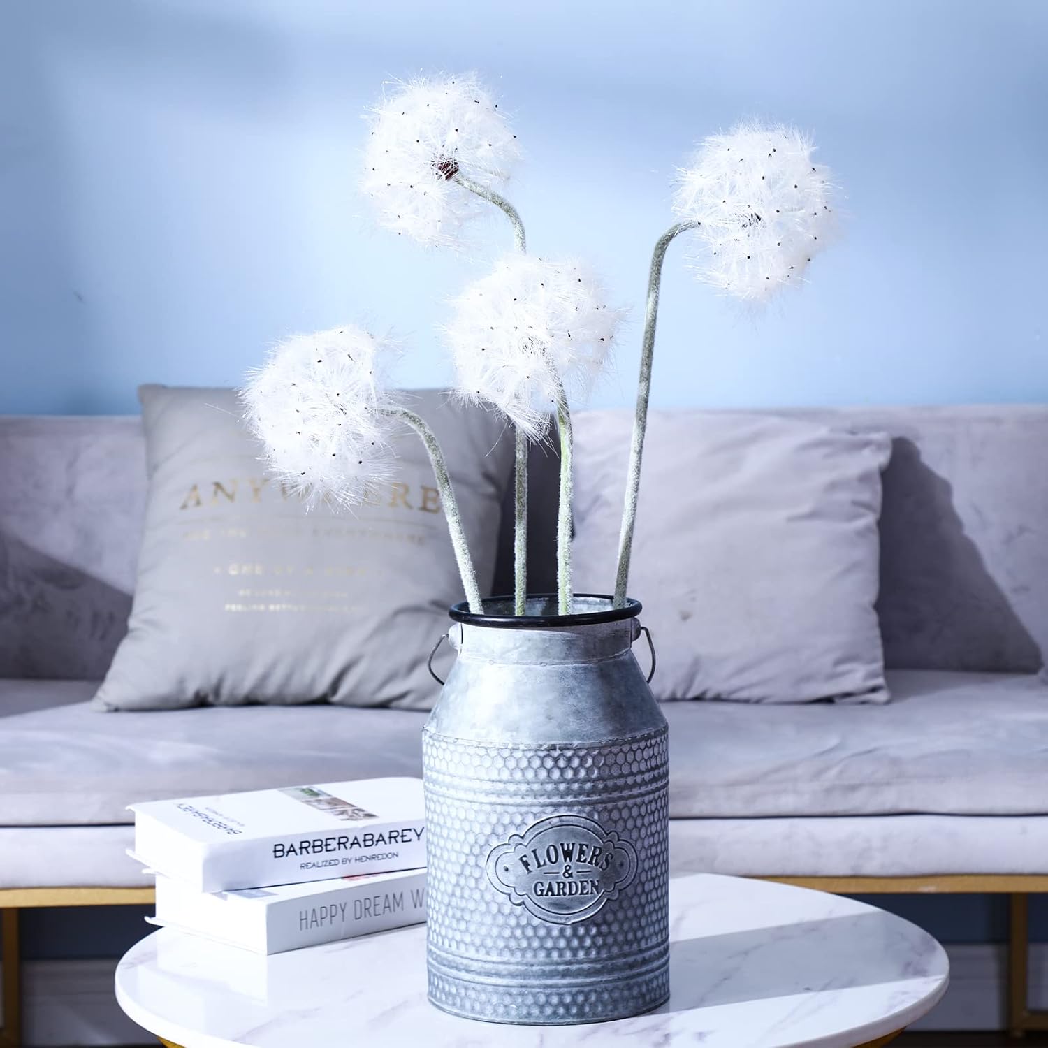 Artificial Dandelion Flowers Lovely Faux Dandelion Flowers For Home Decoration (4 Pcs) (White)
