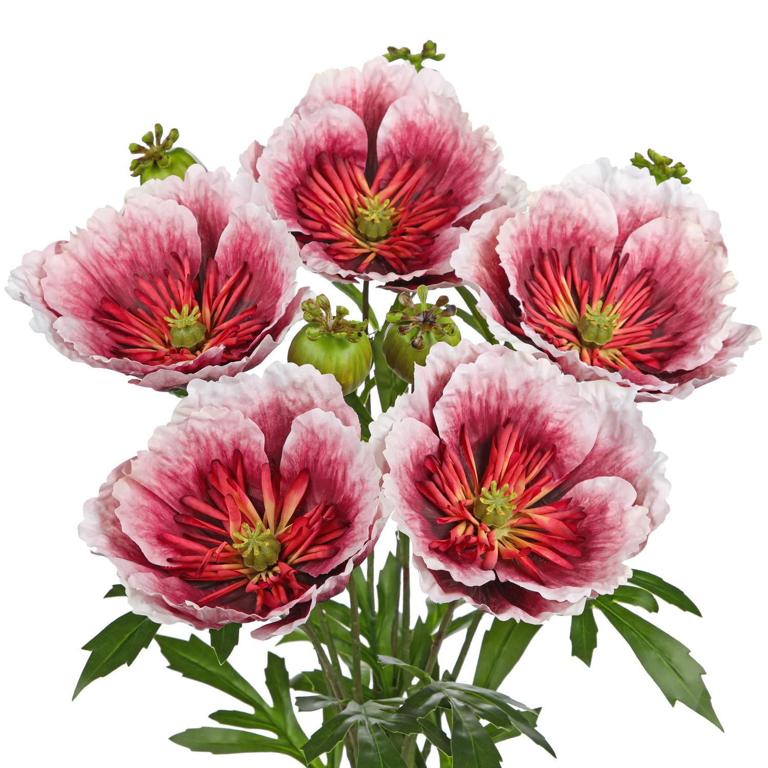 5Pcs Red Poppy Flowers Artificial Bouquet 32.2" Silk Fake Poppy Flowers Arrangement Real Touch Faux Poppies Flower Long Stem For Diy Wedding Party Table Centerpiece Table Home Decor