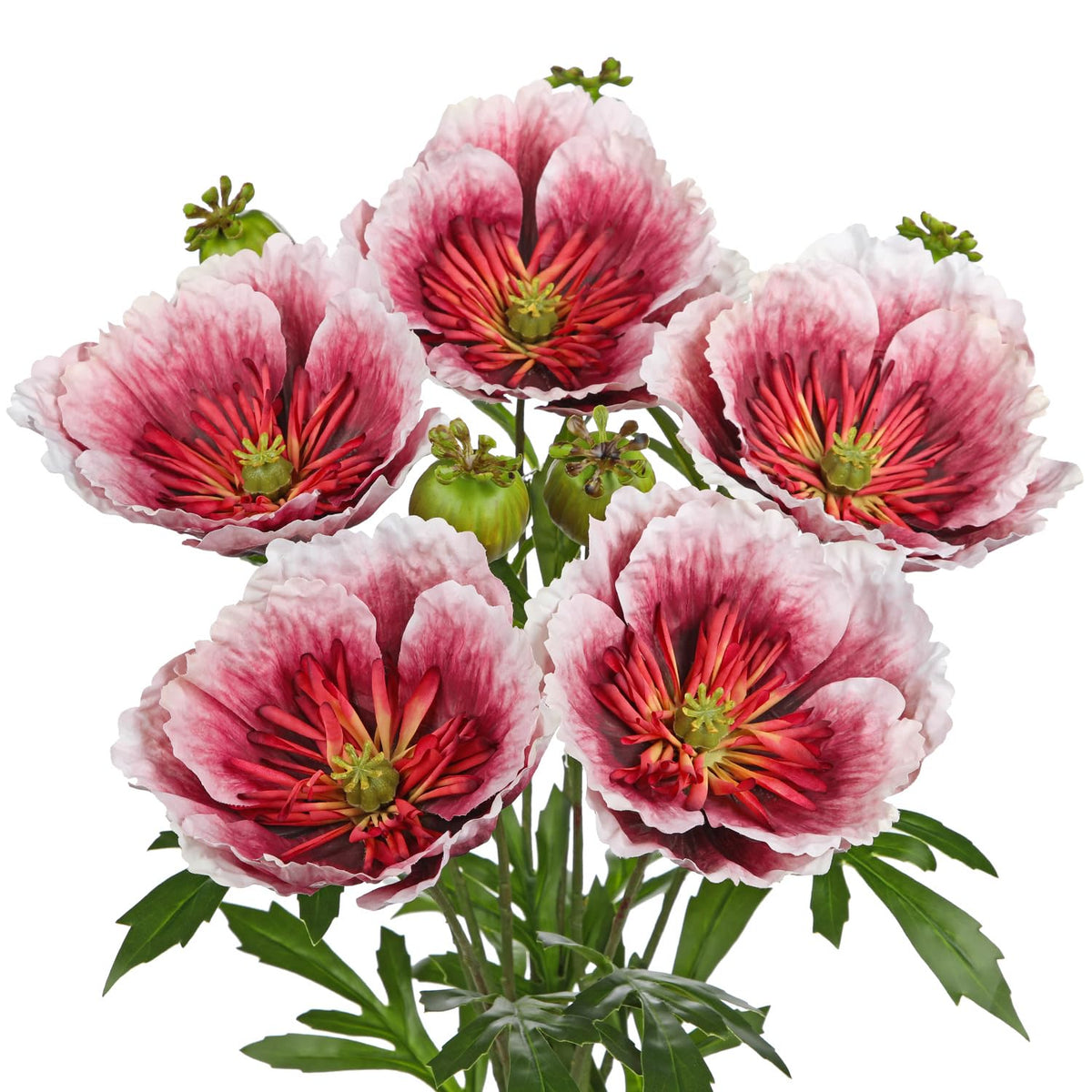 5Pcs Red Poppy Flowers Artificial Bouquet 32.2" Silk Fake Poppy Flowers Arrangement Real Touch Faux Poppies Flower Long Stem For Diy Wedding Party Table Centerpiece Table Home Decor