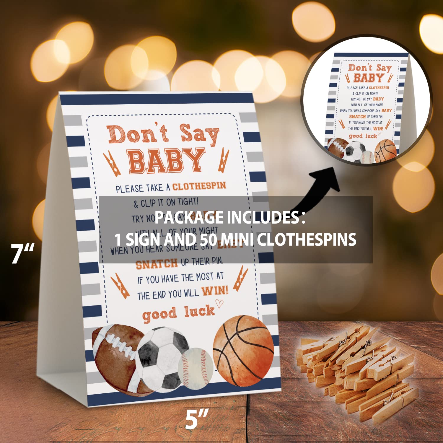 Don'T Say Baby Clothespin Game, Sports Baby Shower Games(Pack Of 1 Sign And 50 Mini Clothespins),Baby Shower Decorations,Baby Shower Game Gender Neutral,Party Favors Supplies - 11