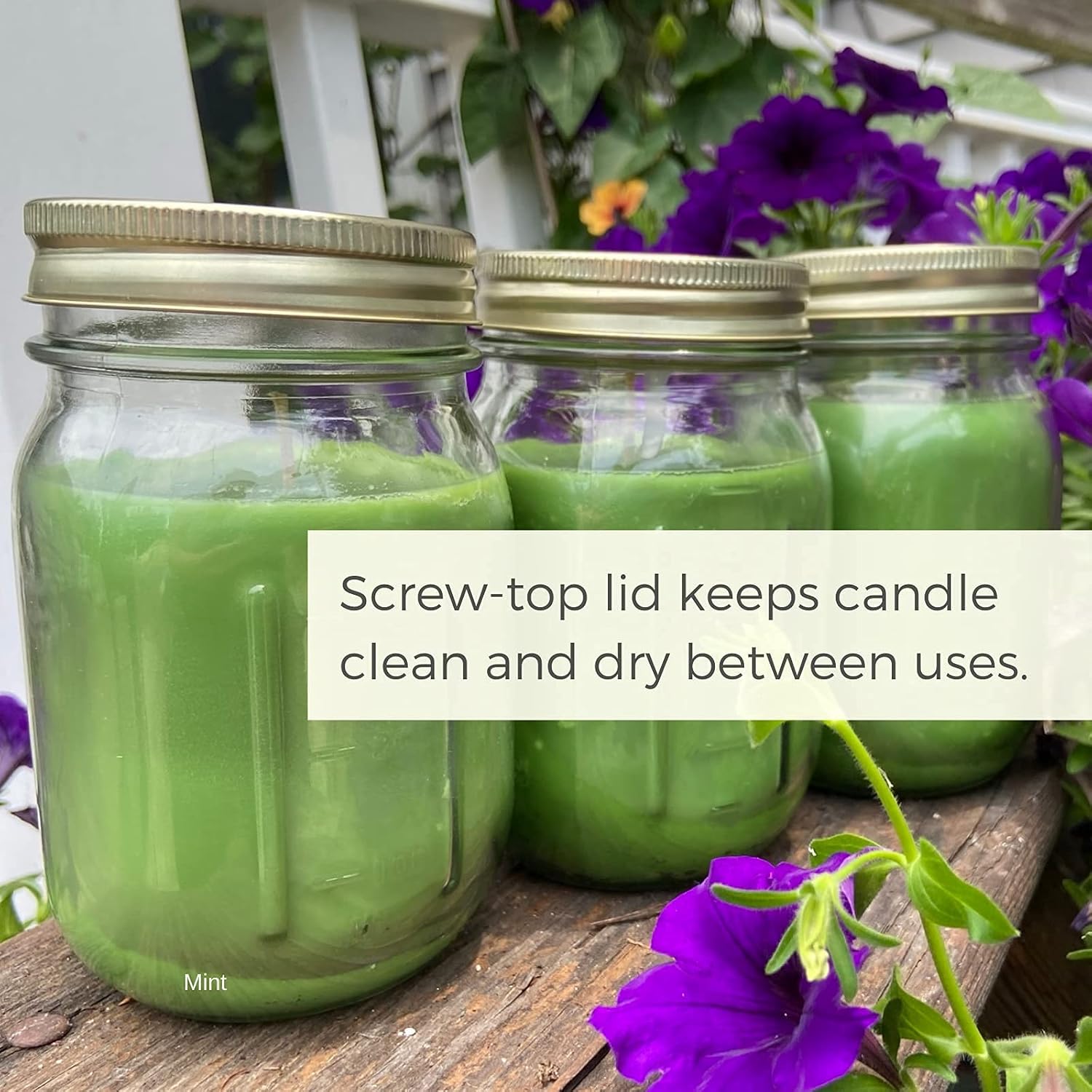 Mint Candles With Essential Oils (Set Of 3) For Patio, Deck, Outdoor Or Indoor Use - 88 Hour Burn - All Natural, Soy Base - Mason Jar With Lid, Made In Usa