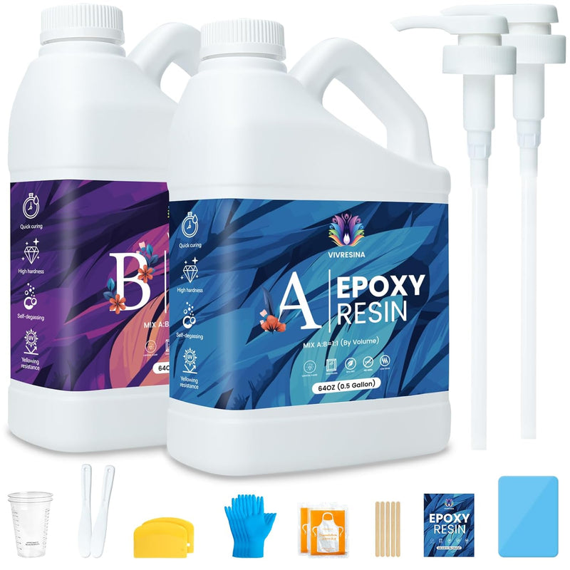 Epoxy Resin 1 Gallon Kit With Pump High Glossy Food Safe Crystal Clear Bubble Free No Yellowing Easy Mix 1:1 For Craft Diy Jewelry Art Casting