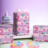 2Nd Birthday Wrapping Paper Sheet - 6 Sheets Pink Happy Birthday With Floral Design Folded Flat For Bday, Party, Baby Showers - 19.7 Inch X 27.5 Inch Per Sheet