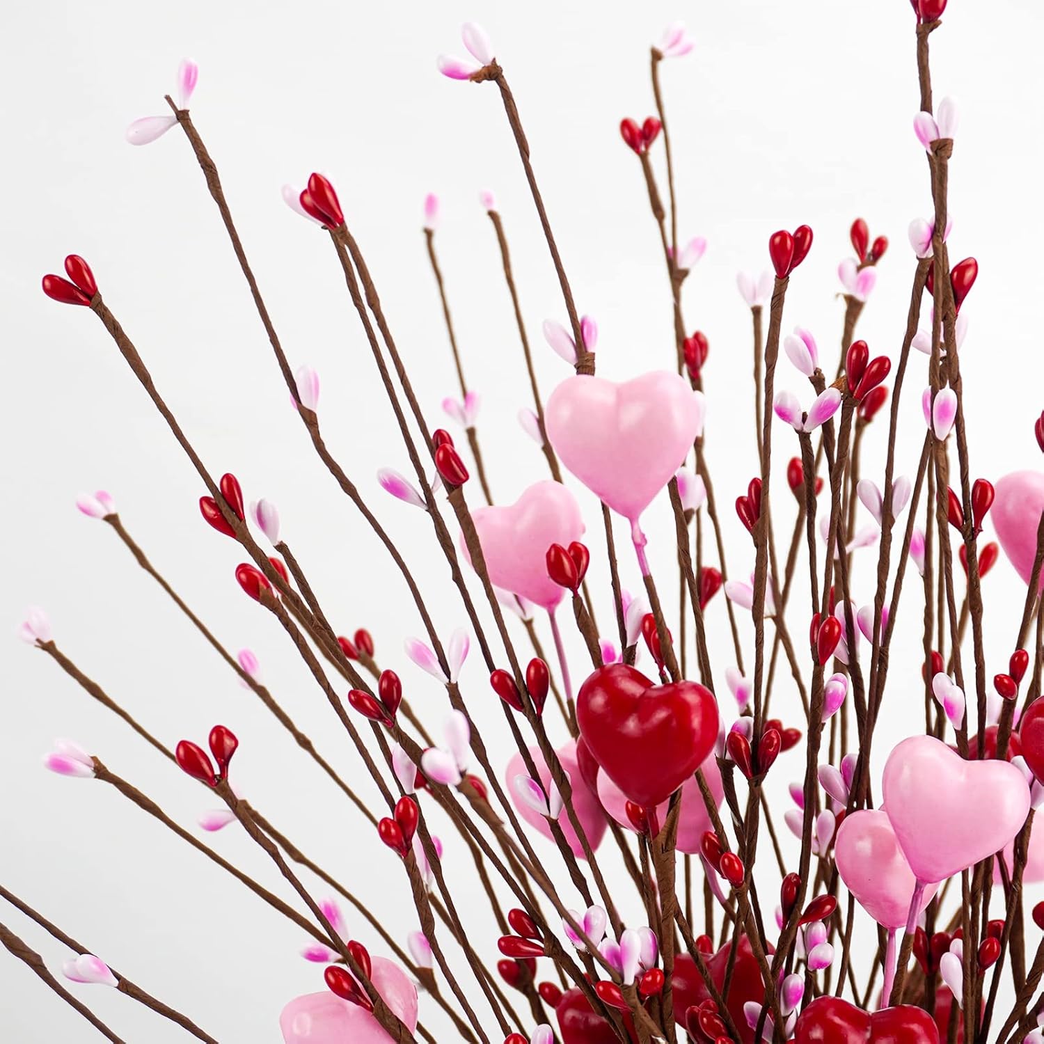 4 Pack Valentine’S Day Picks, 24.4" Heart Shaped Berry Picks Artificial Red Berry Flower Stems Artificial Berries Branches For Valentine’S Day Wedding Anniversary Decor