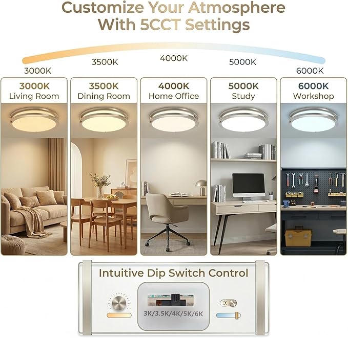 2 Pack 13 Inch Brushed Nickel LED Ceiling Lights 3600LM 5CCT Dimmable Fixtures