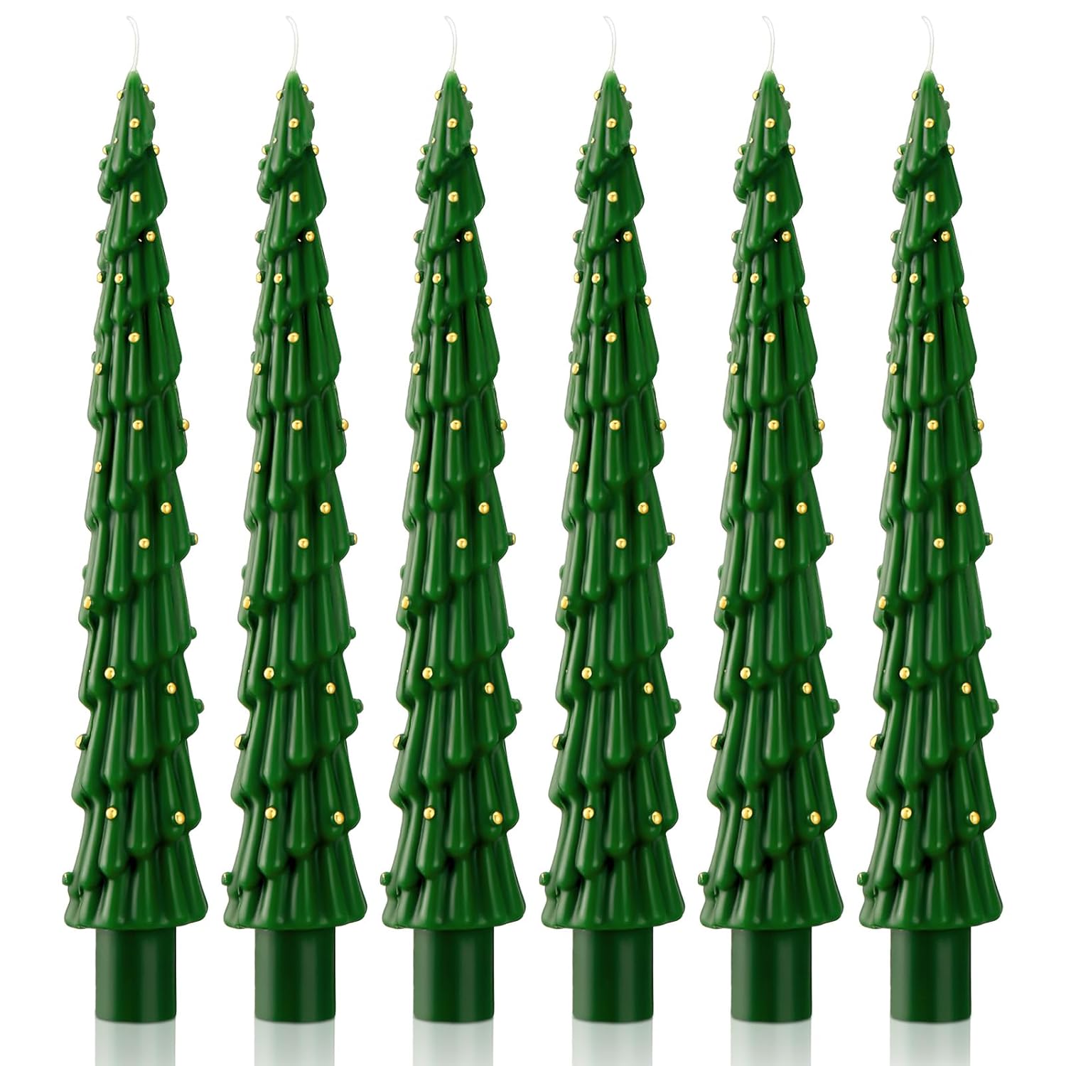 Green Christmas Tree Shaped Taper Candles 10 Inch Unscented Christmas Tree Candles Decorative Aesthetic Xmas Relaxation Gifts For Centerpiece Decorations(6 Pcs,Stylish)