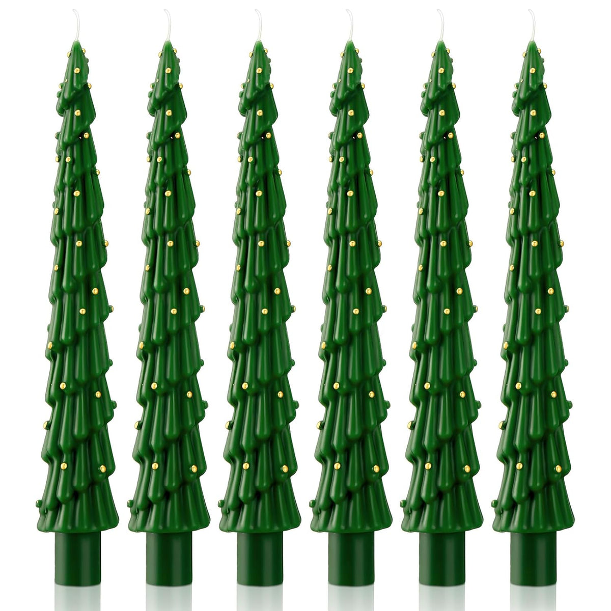 Green Christmas Tree Shaped Taper Candles 10 Inch Unscented Christmas Tree Candles Decorative Aesthetic Xmas Relaxation Gifts For Centerpiece Decorations(6 Pcs,Stylish)