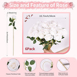 6 Pcs Fake Roses Artificial Flowers Bulk, White Roses Bridal Bouquet Silk Faux Rose With Stems For Wedding Flowers Decoration, Valentine'S Day, Anniversary,Home Decor (6Pcs, White)