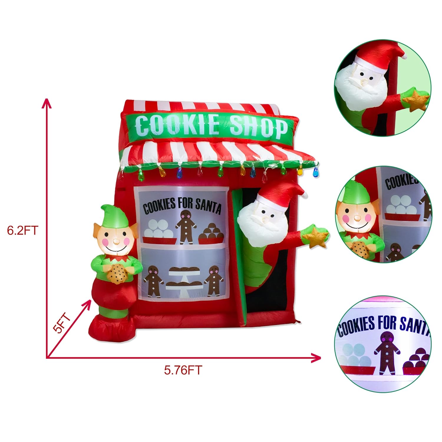 6Ft Christmas Inflatable Santa Elf Cookie Shop Decoration With Led Lights Outdoor Yard Easter Blow Up Decorations Inflat