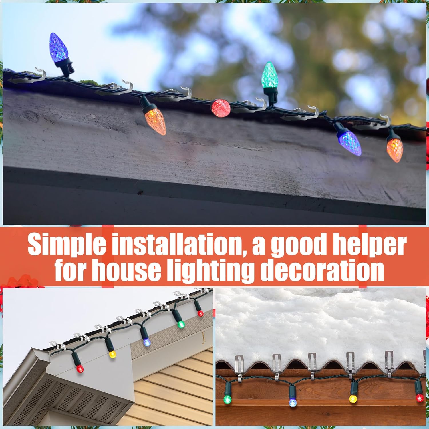 150 Pcs Christmas Light Clips Metal Gutter Clips For Hanging Outdoor Lights For Seasonal Lighting Gutter Hooks Christmas Light Asphalt Shingle Roof Hanging Festival Xmas Outside Decoration