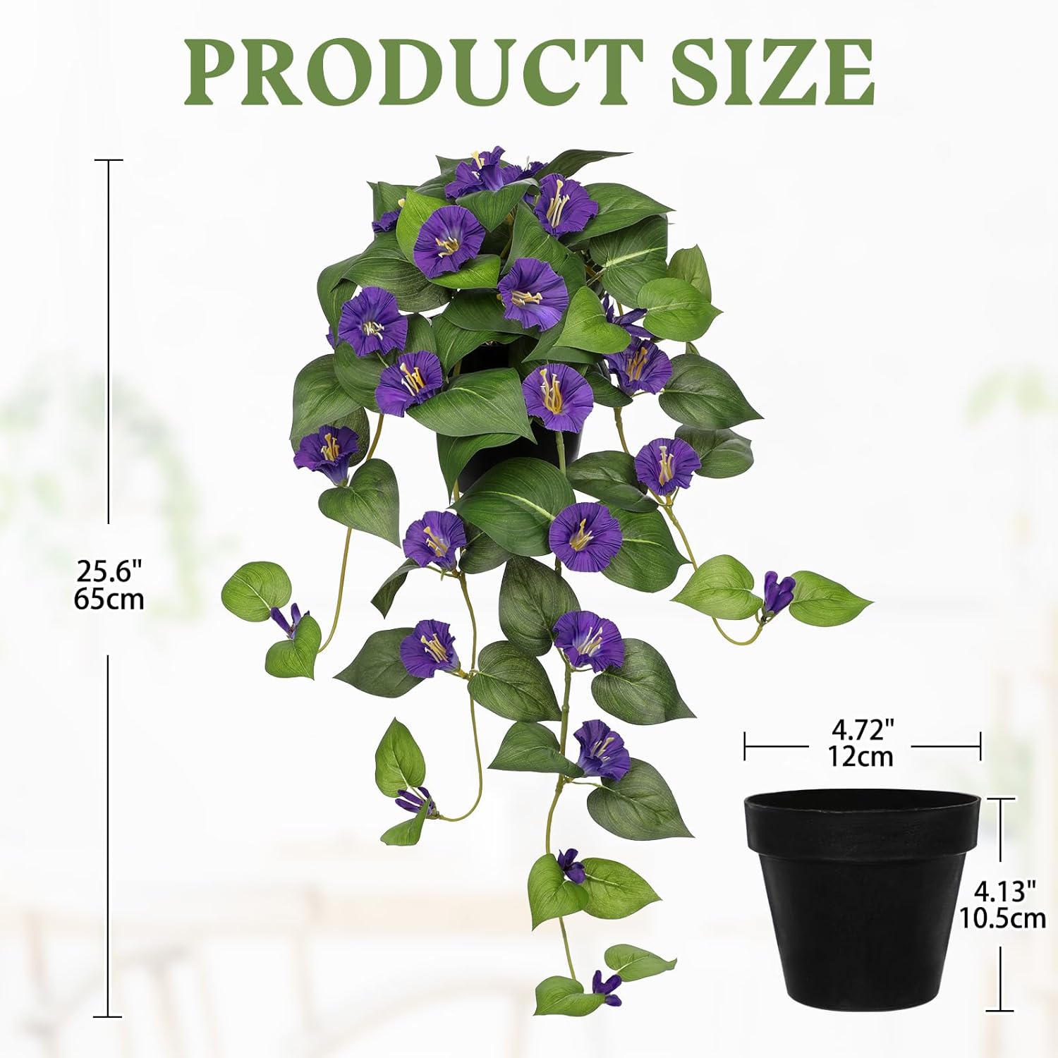 Artificial Hanging Flowers In Pot 25.6" Faux Silk Morning Glory Flower Vine With Cascading Greenery Fake Hanging Plants For Home Office Bathroom Table Shelf Decor(Purple)