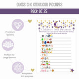 Twinkle Little Star Baby Shower Games - Gender Neutral Emoticon Guessing Activities - 25 Cards Pack - Fun For Guests - Purple And Gold Moon Theme
