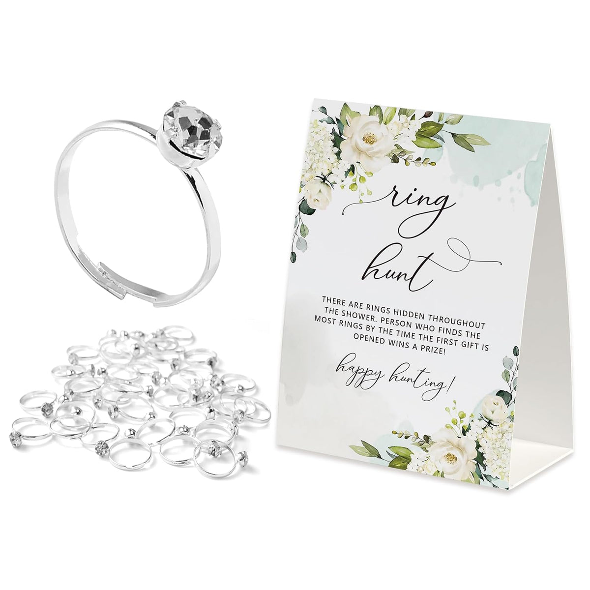 Bridal Shower Game With Rings Fun Ring Hunt Game 30 Metal Rings And Game Stand Sign, Bridal Shower Game Wedding Winner Gift Prize Party-Jzxb-003