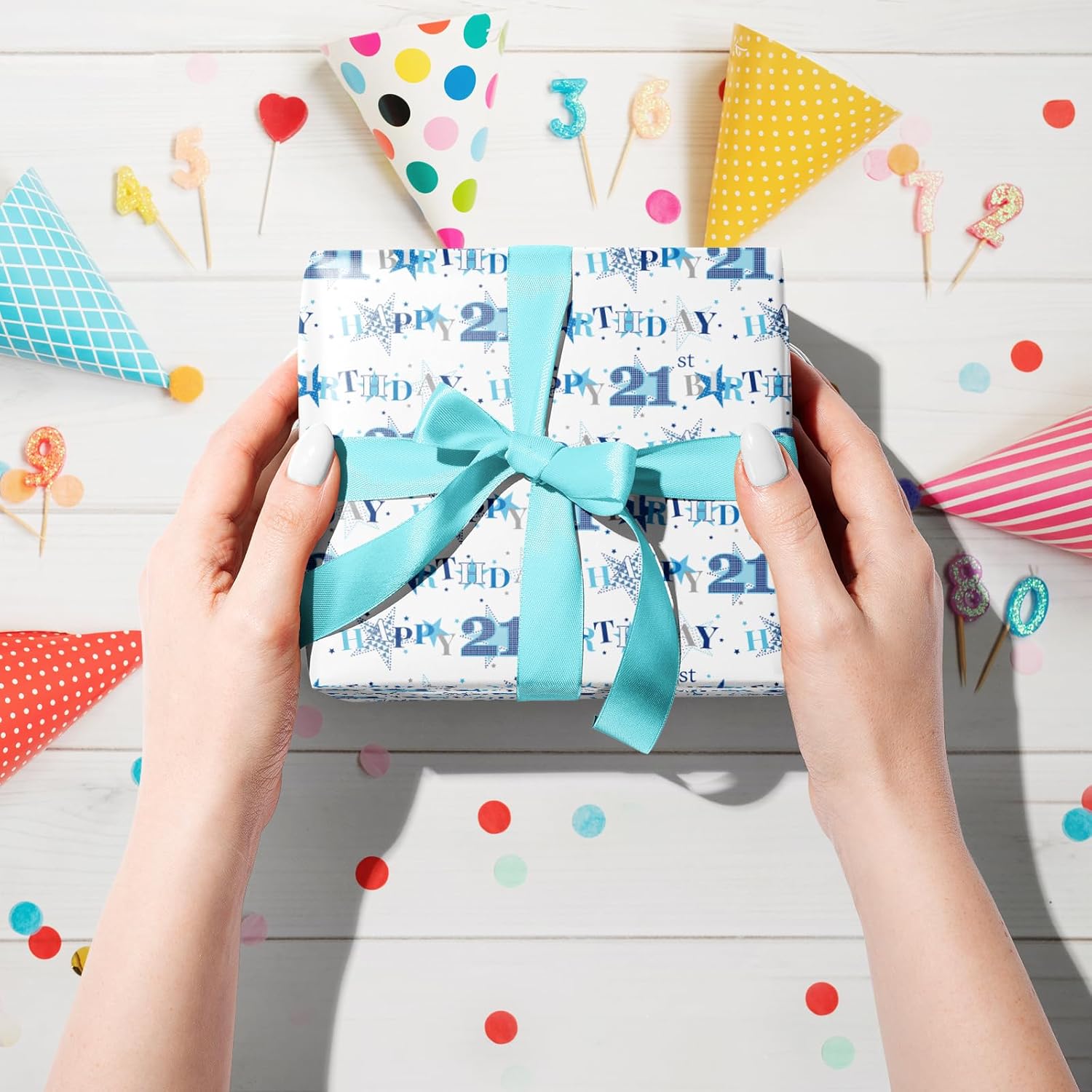 21St Birthday Wrapping Paper Roll - Blue Happy 21St Birthday With Heart Gift Wrap For For Age21 Teens, Adults, Boys - Mini Roll - 17 Inches X 16.4 Feet (23.2 Sq.Ft.)